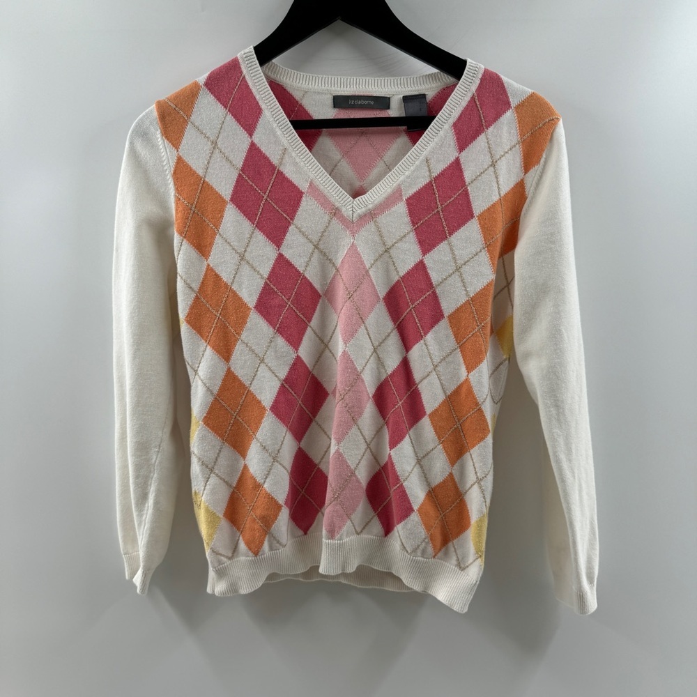 Liz Claiborne Argyle V-Neck Sweater – Women’s M